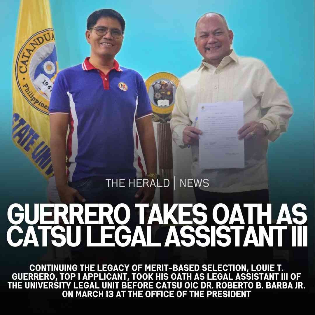 GUERRERO TAKES OATH AS CATSU LEGAL ASSISTANT III